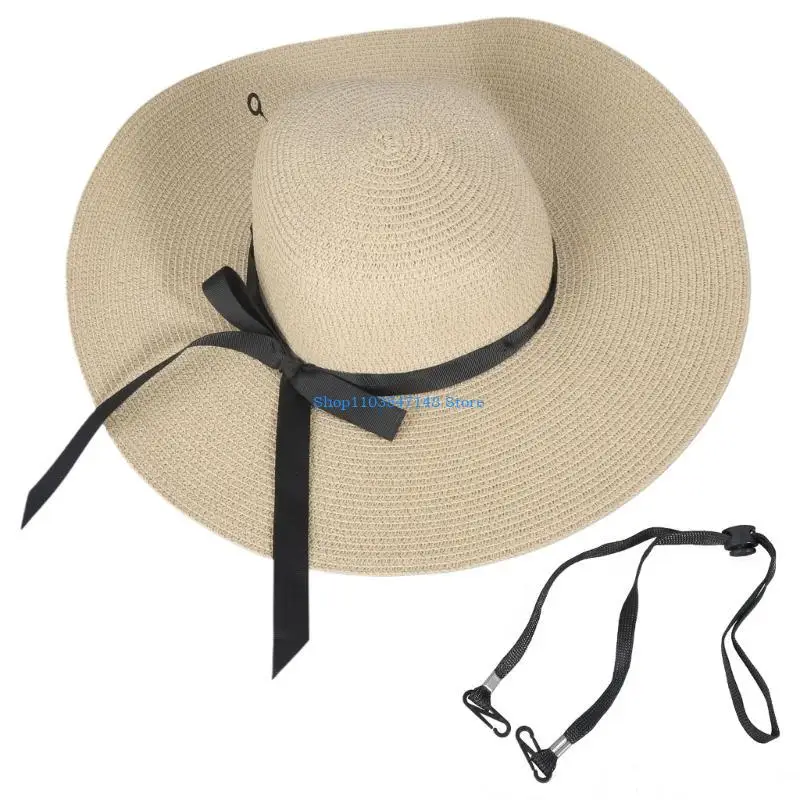 P88B Damen-Sonnenstrohhut mit breiter Krempe, Sommerhut, faltbarer Schlapphut für Damen