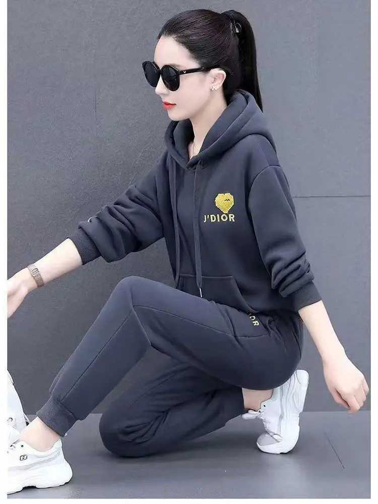 Women's casual sportswear set 2024 new fashion Korean version hooded loose sweatshirt two-piece set trendy