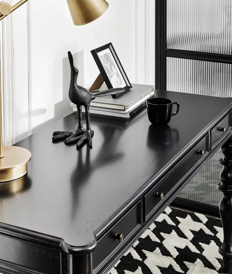American retro solid wood writing desk home computer dark chair combination