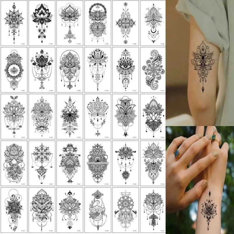 30pcs/set Temporary Tattoos for Women Girls Ladies Sexy Lace Line Jewelry Fake Tatoo Stickers Hands Neck Wrist Ankle Party Decor