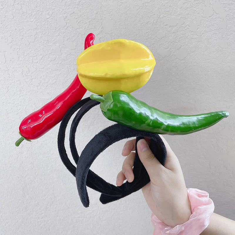 Funny Simulated Fruit Vegetable Hair Hoop Bread Carrot Banana Hairband Pepper Headband Birthday Cosplay Halloween Headwear