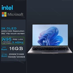 New 10.95 inch 360° Flip OLED Touch Screen Laptop Windows 11 Intel N95 16GB DDR5 RAM 2TB SSD ROM Aluminum alloy body