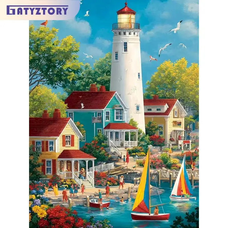 

GATYZTORY Pictures By Number Lighthouse Landscape Kits Home Decor Painting By Number Drawing On Canvas HandPainted Art Gift DIY