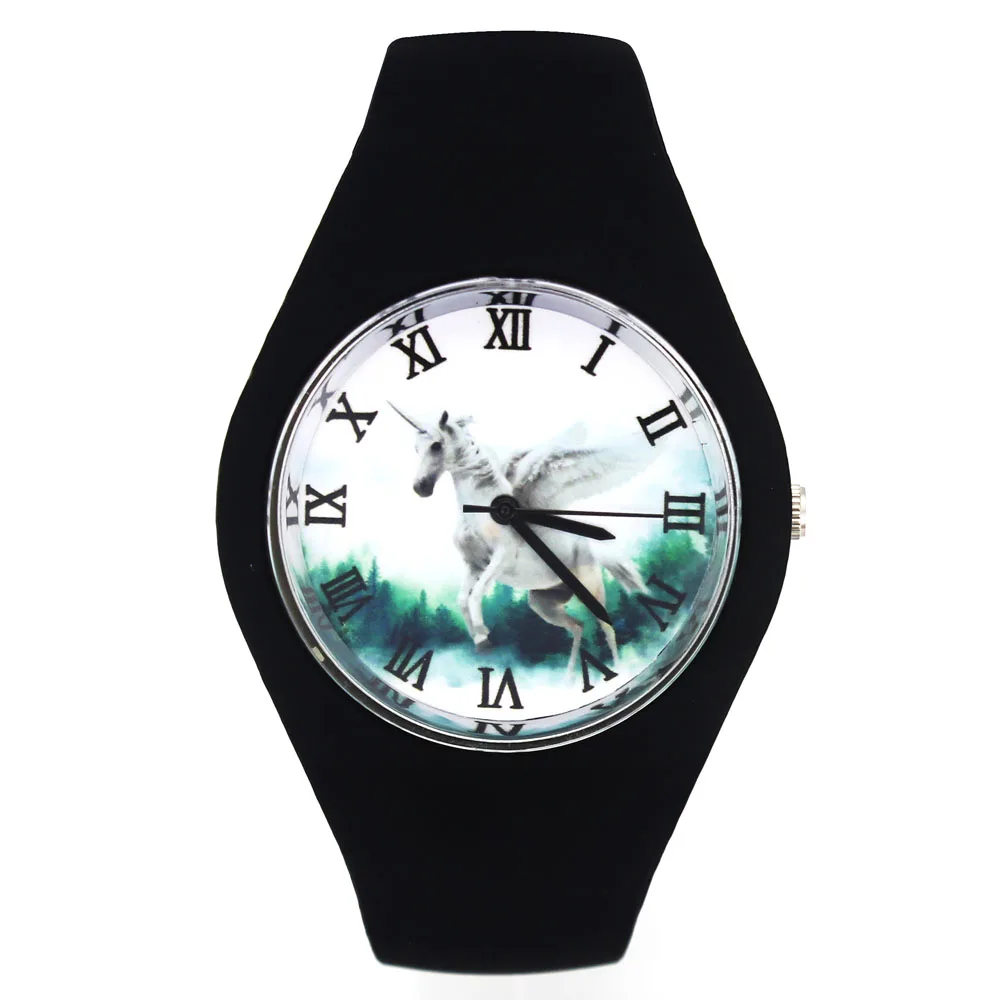 

Running Unicorn Wings Pegasus Horse Animal Pattern Women Men Fashion Silicone Band Sport Quartz Wrist Watch