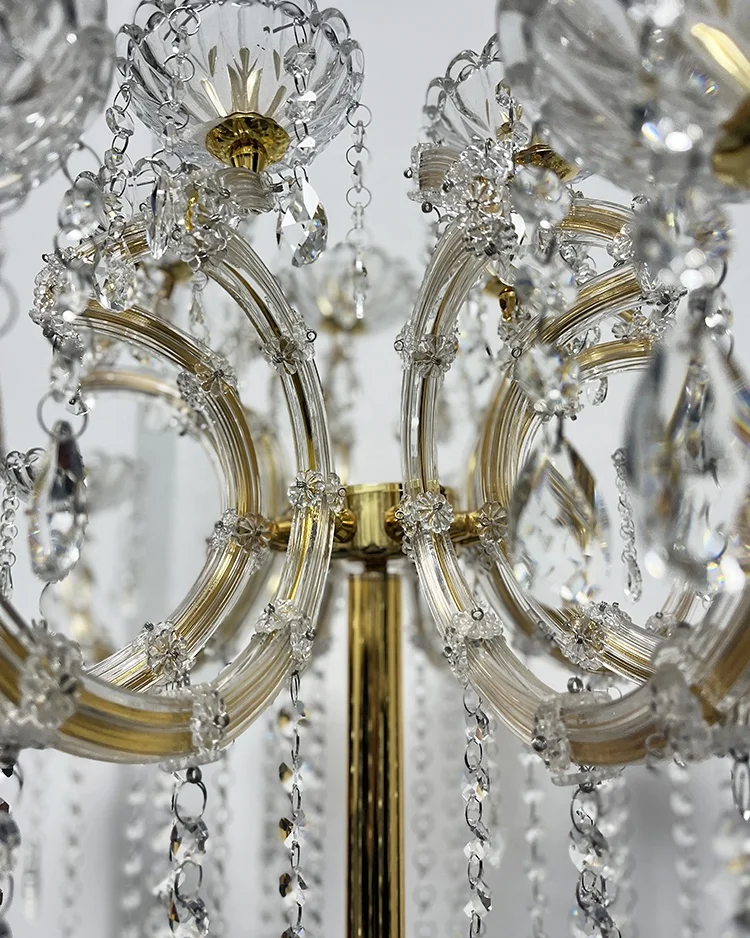 Tall Wedding Decorations Road Lead Gold Metal Candelabra 15 Arms Crystal Centerpiece