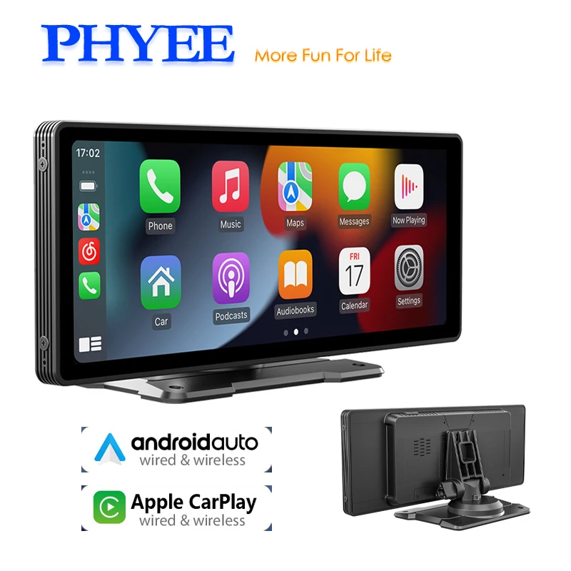

Беспроводный монитор PHYEE 9,3 дюйма Apple CarPlay с сенсорным экраном Android-Авто Bluetooth FM-передатчик мультимедийный видеоплеер B5303