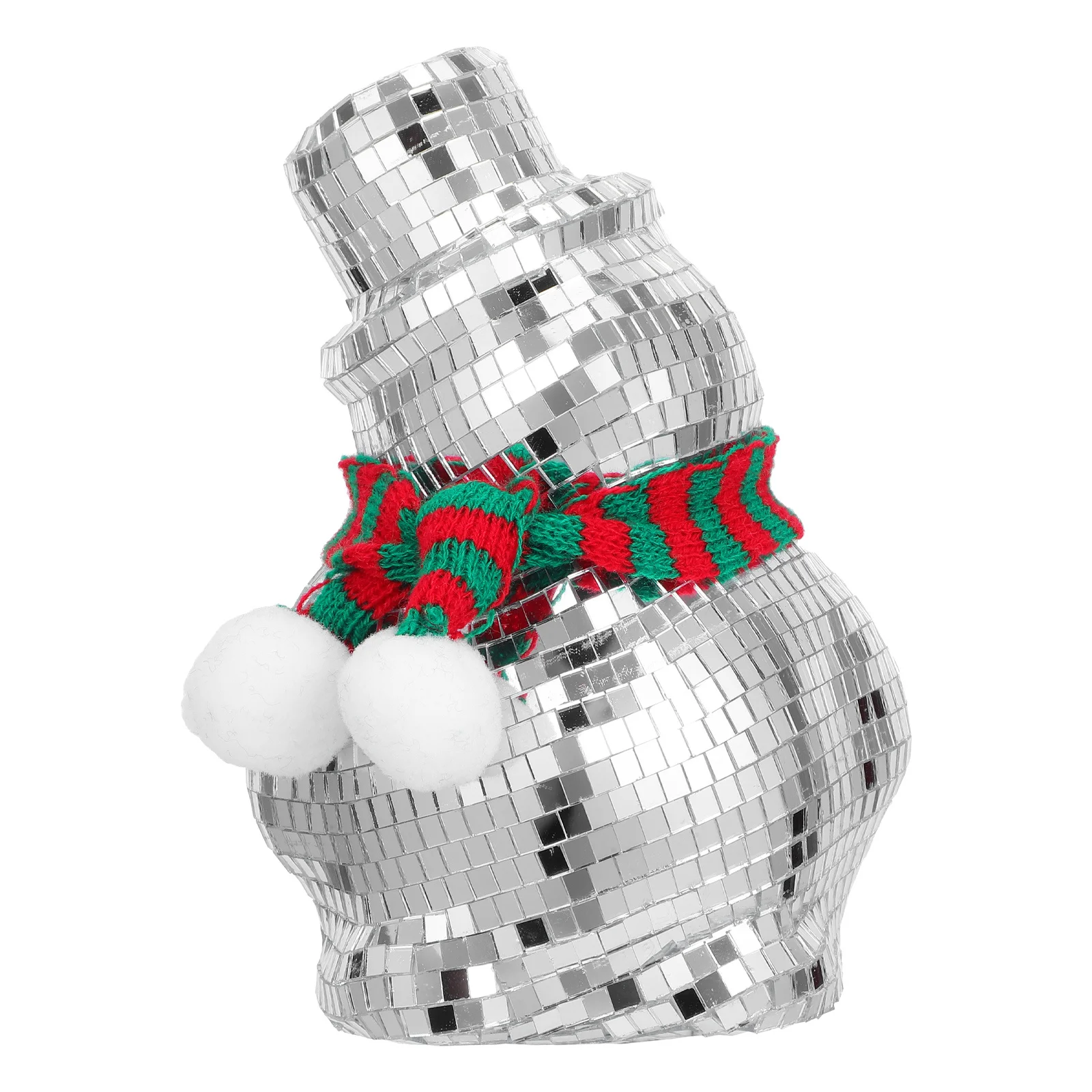 

Christmas Disco Snowman Ornament Mosaic Mirror Ball Reflective Glass Knitting Scarf Holiday Home Party Office Decoration
