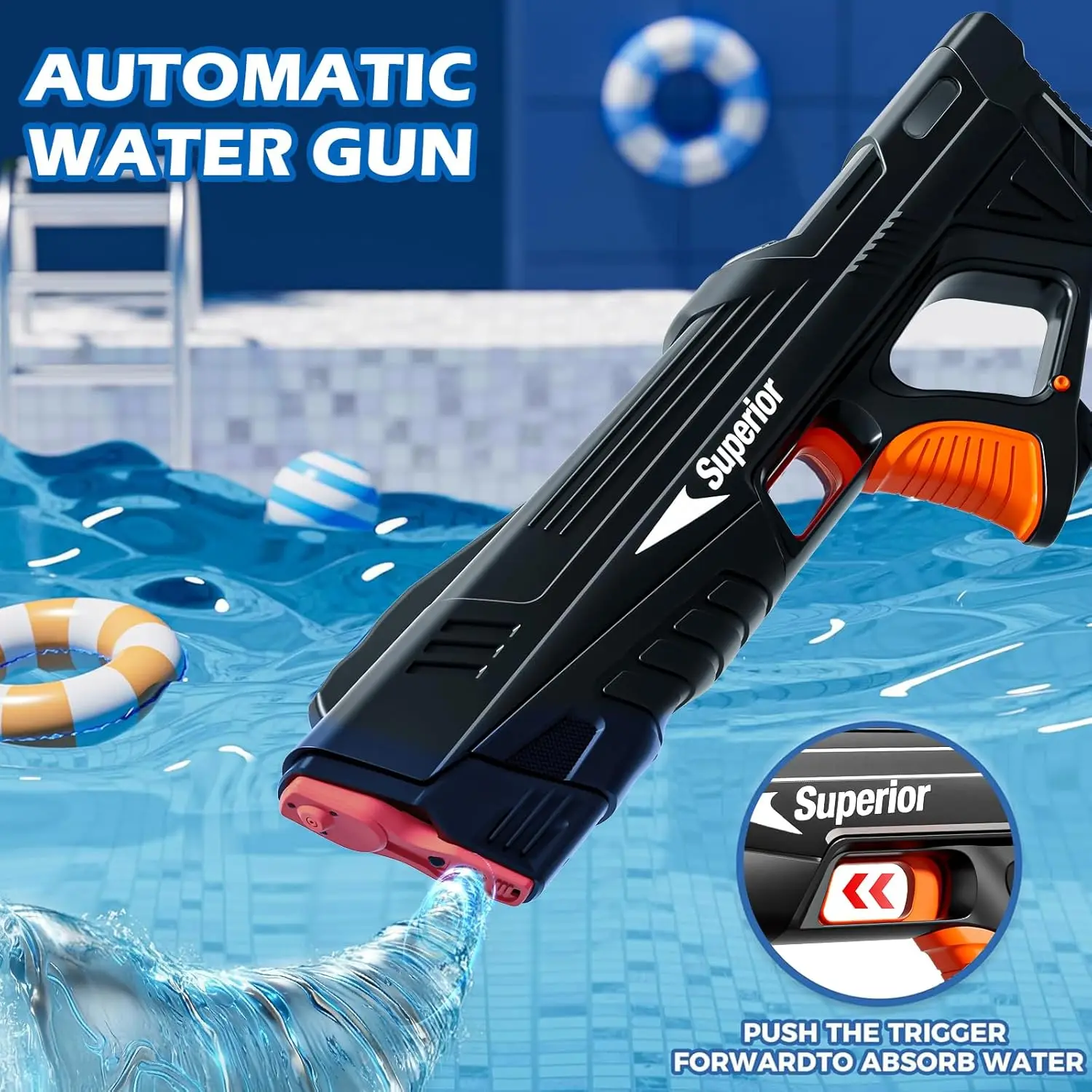 Electric Water Gun for Kids Long Range Powerful Squirt Guns Battery Automatic Water Blaster Summer Outdoor Beach Party Toy Gift