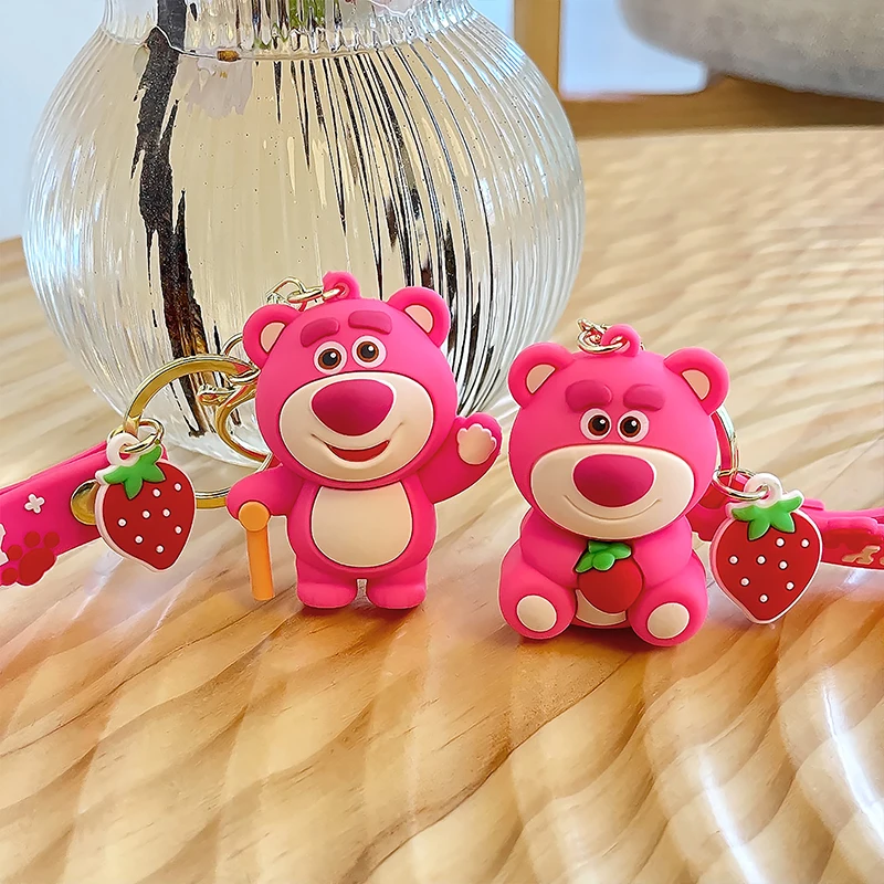 1Pc Anime Toy Story Strawberry Bear Lotso Keychain Figure Cosplay Bag Pendant Keyring Collectible Model Jewelry