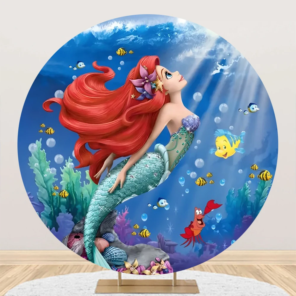 The Little Mermaid Princess Ariel Birthday Party Decoration Props Round Backdrop Background Photography Baby Shower Photozone