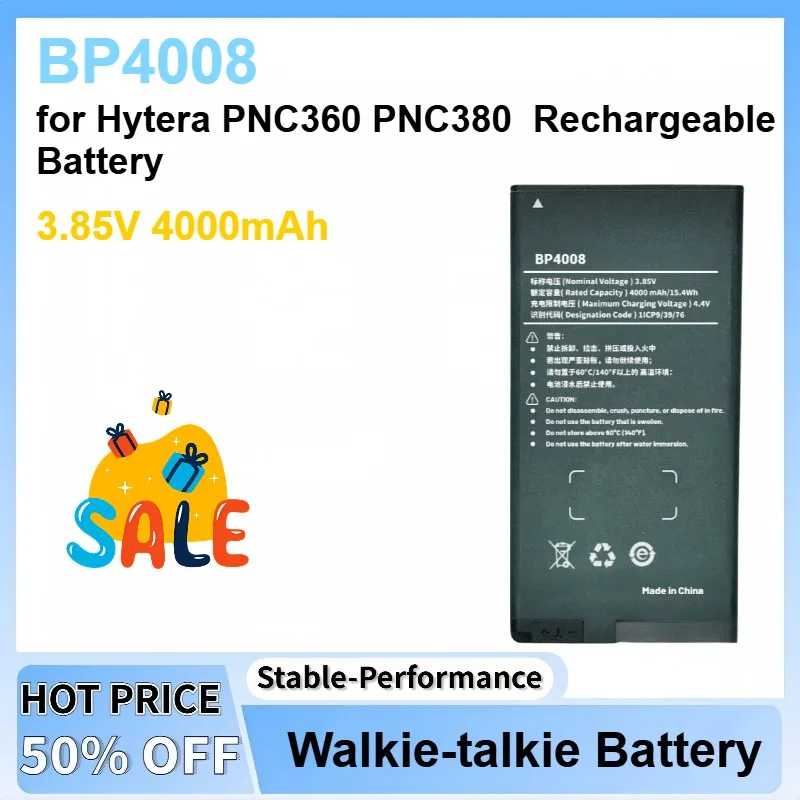 

New 3.85V 4000mAh BP4008 Li-ion Battery for Hytera PNC360 PNC380 Walkie Talkie High Capacity Battery Rechargeable Battery