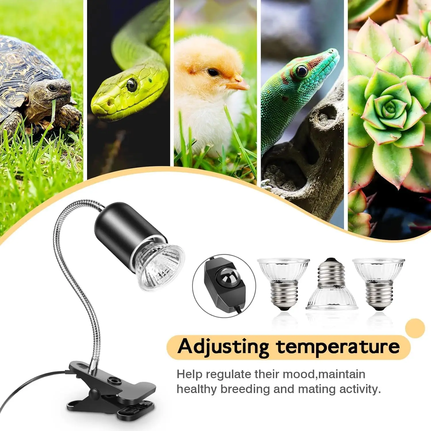 Reptile Lamp Bulb Set with Clip Turtle Bulb Heat Lamp Holder kit Thermometer Hygrometer Tortoises Basking Heating Lamp Kit