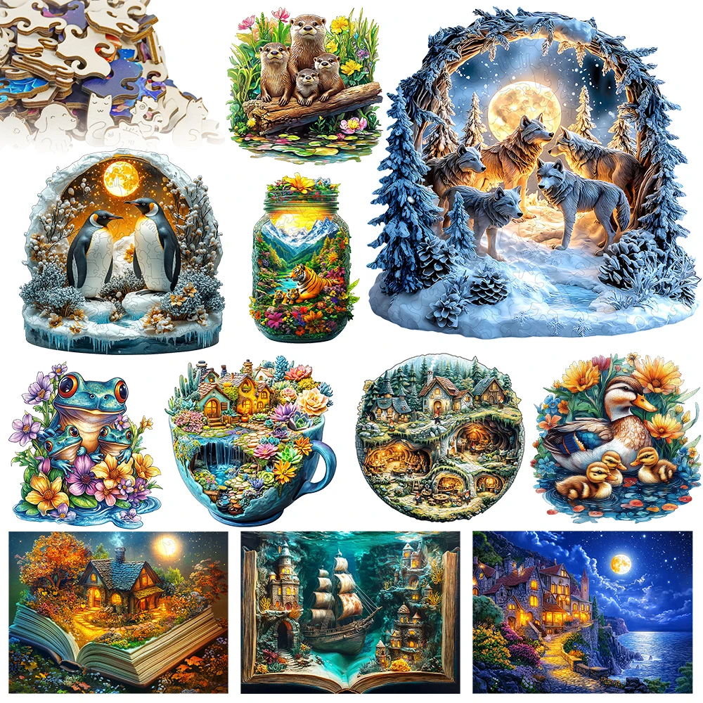 

Деревянные пазлы для взрослых — пазлы с фантазийными животными и пейзажами уникальной формы, изделия из дерева премиум-класса для домашнего декора и подарка