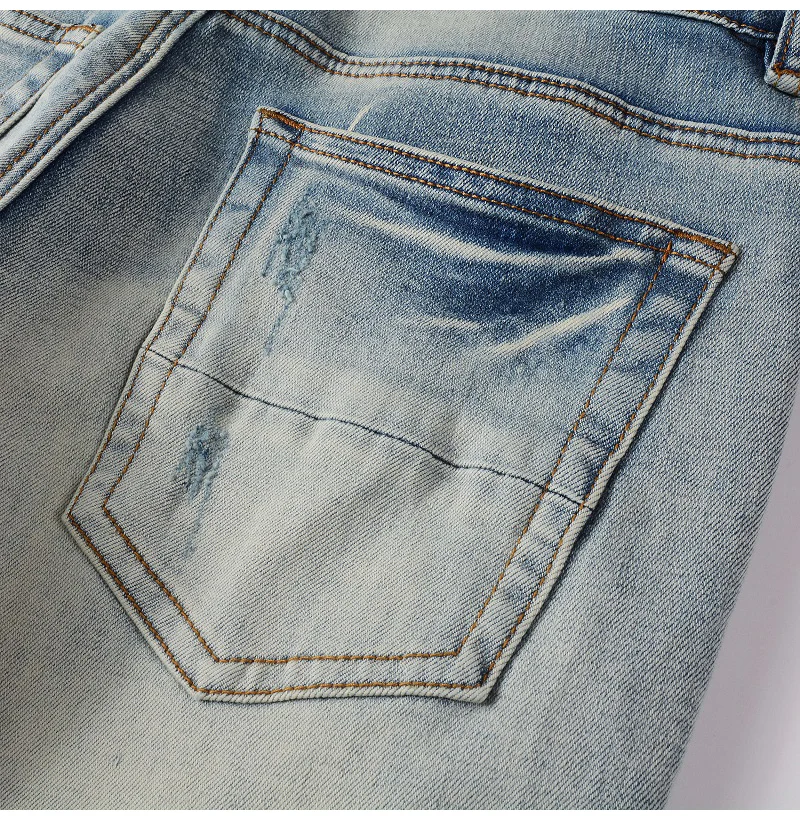 Herren-Lederjeans mit Plissee-Patches, Biker-Stil, Streetwear, Skinny, schmal geschnitten, hochelastisch, Jeanshose mit Löchern, zerrissen, Distressed-Hose – Detail 13