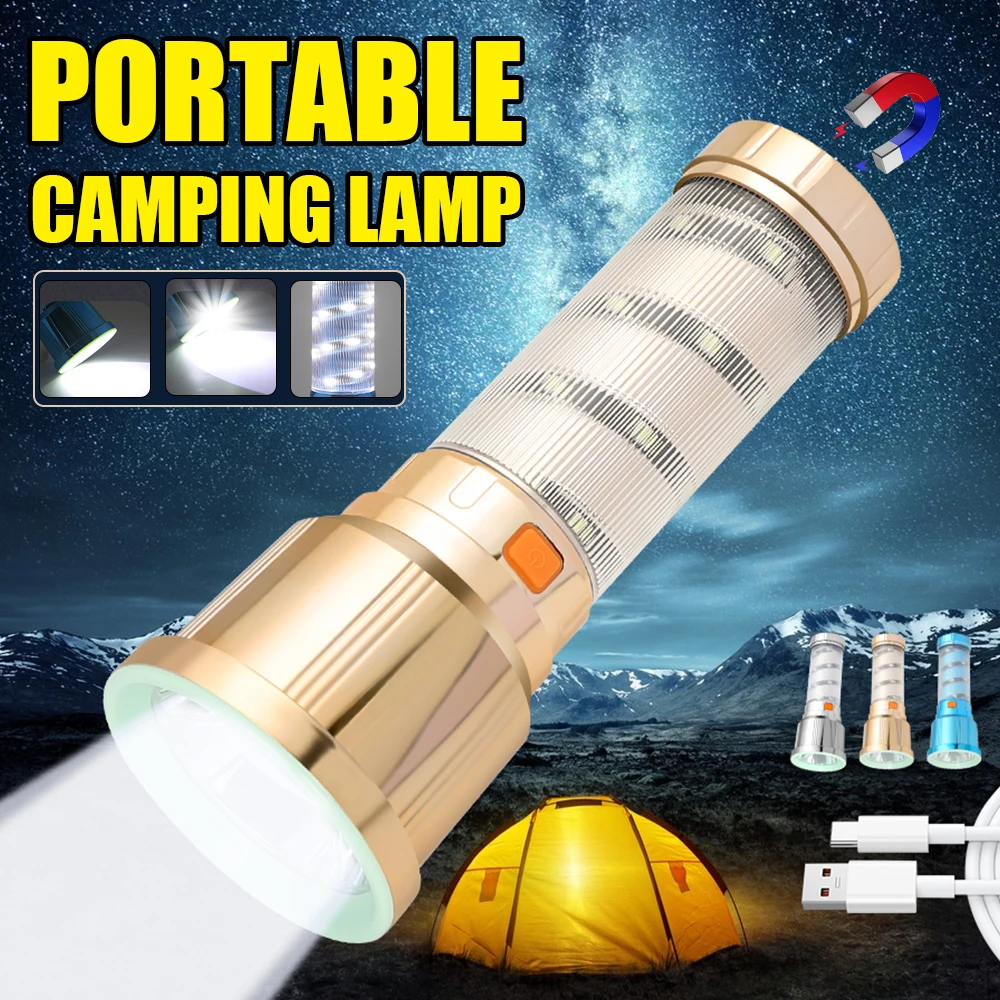 

Portable Powerful LED Flashlight Built-in Battery Type-C Rechargeable Magnetic Lantern Outdoor Camping Emergency Tactical Lamp