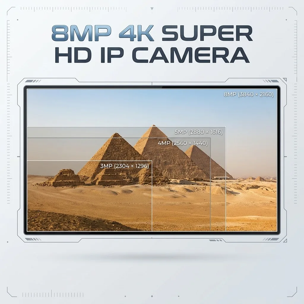 8MP 4K PoE IP Camera, Low Distortion Lens, ONVIF RTSP, Mic, Compatible with Hikvision Protocol, CCTV Security Camera