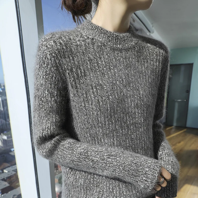 ZOCEPT Pullover in cashmere ispessito invernale Moda fantasia filato lavorato a maglia mezzo collo alto maglione a costine in cashmere spazzolato per le donne