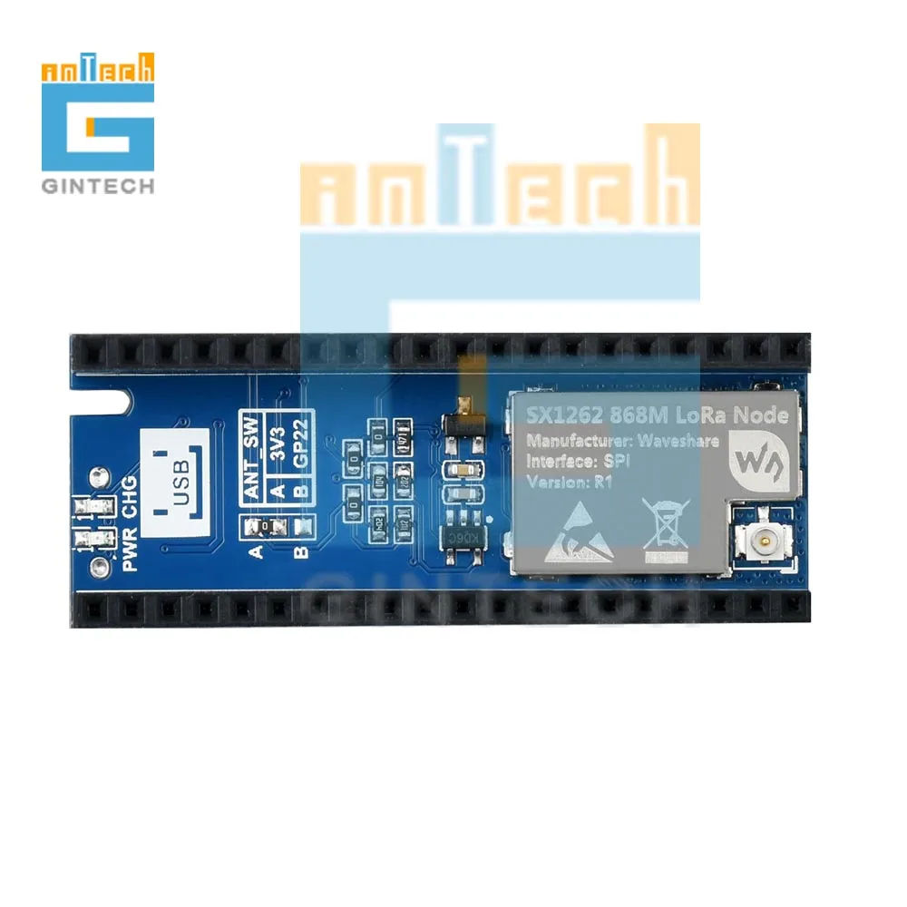 Waveshare SX1262 LoRa Node Module for Raspberry Pi Pico, supports LoRaWAN protocol and EU915/868/433 band 868MHZ 433MHZ 915MHZ