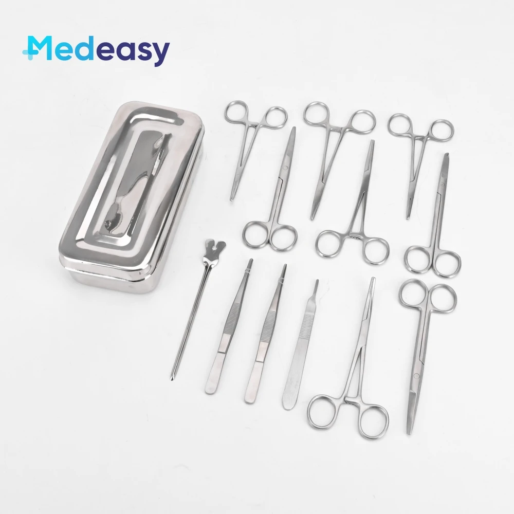 13 Pcs Stainless Steel Basic Minor Surgery Dressing Surgical Instruments Box Set