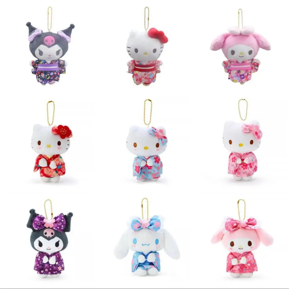 Kawaii Sanrio mélodie Hello Kitty Sakura kimono fermeture éclair peluche poupée porte-clés sac à dos pendentif décoration accessoires cadeau d'anniversaire