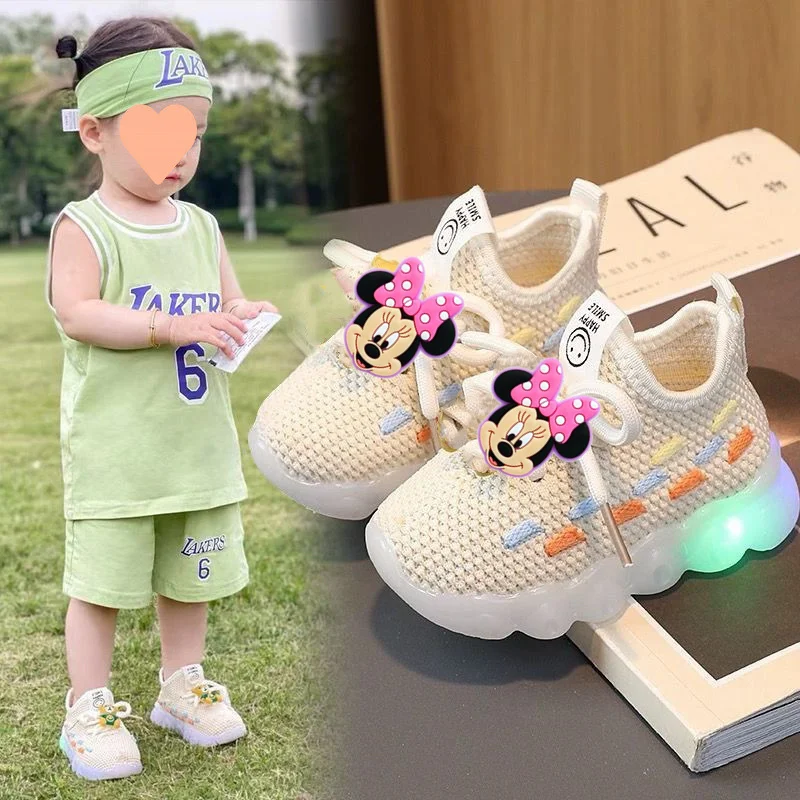 

Disney Shine Light Casual Shoes Mickey Mouse Minnie Girls Toddler Shoes Spring Summer Kids Mesh Sneakers Boys