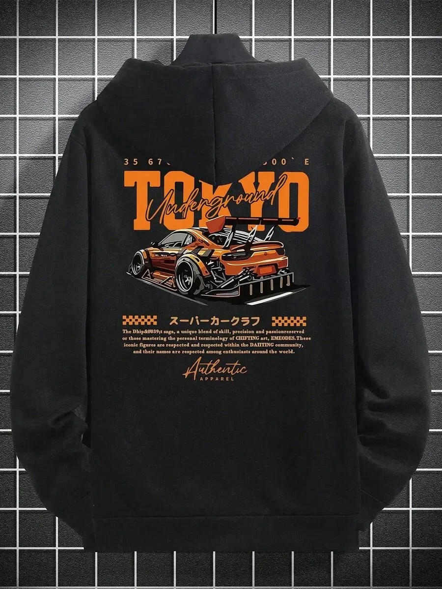 

Fashionable Pure Cotton Hoodie Featuring Tokyo - Themed Racing Design Perfect for Those Who Love Street Racing Aesthetics