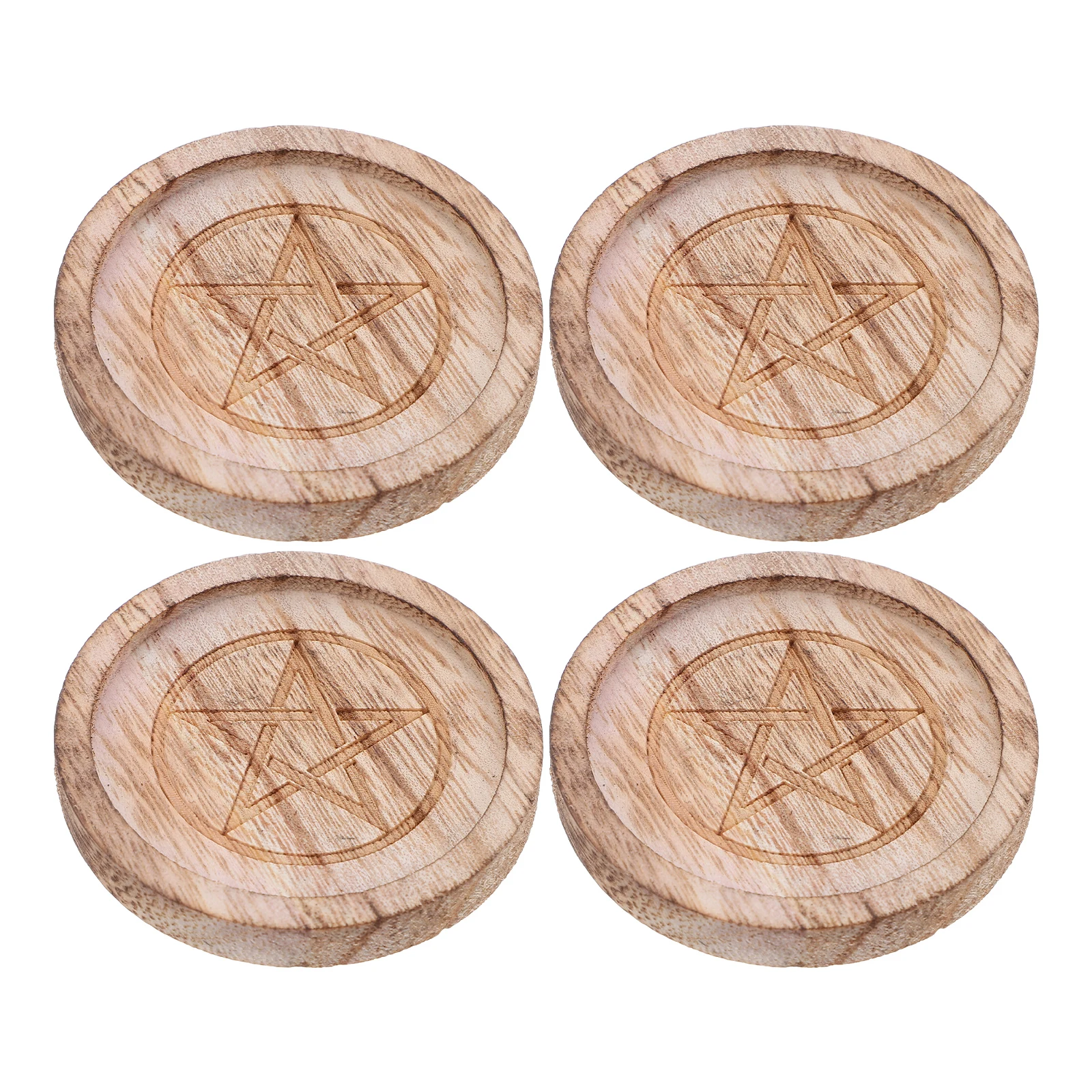 

4pcs Wooden Pentagram Holder Rustic Farmhouse Altar Tealight Tray Incense Burner Plate For Ritual Ceremony Decor Holder