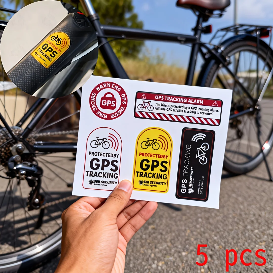 

5pcs universal, durable warning stickers for bicycles/e-bikes/motorcycles. features gps lettering for enhanced visibility.