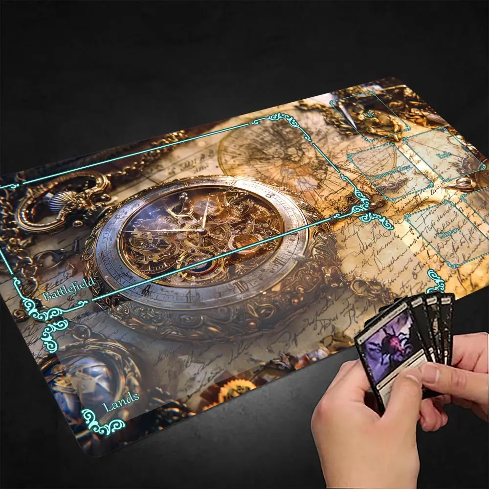 Mystery Pocket Watch MTG Playmat Magic Card Mat with Stitched Edge Non-Slip Durable Tabletop playmat Board Game Mat for TCG