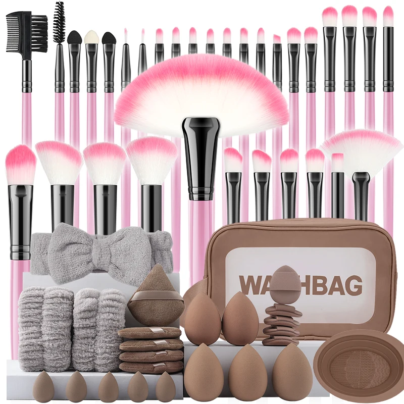 32本メイクブラシとスポンジ美容ツール、プレミアム合成カブキブラシ、ファンデーション、パウダー、チーク、ブレンド、フェイス、アイシャドウブラシセット