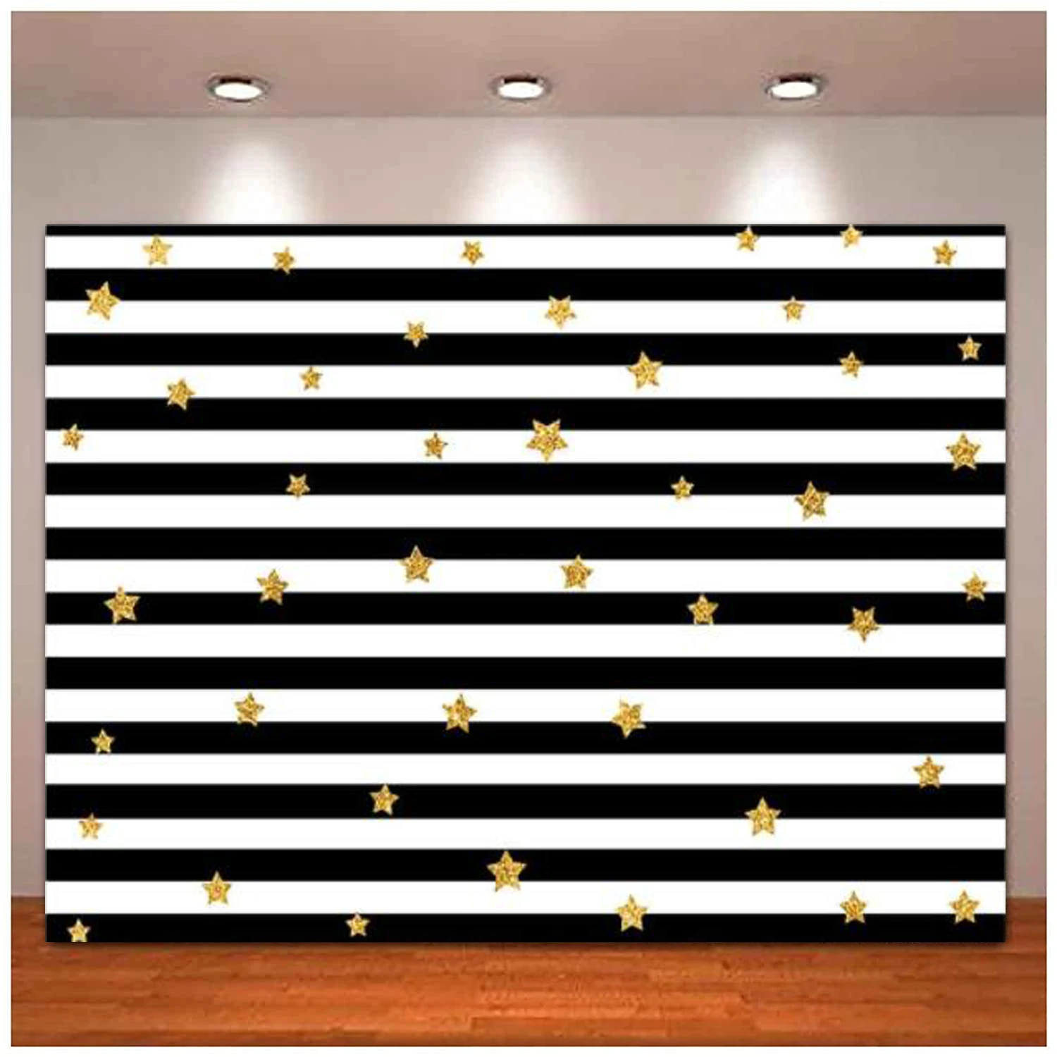 

Black And White Stripe Zebra Crossing line Backdrop Geometric Birthday Party Wedding Decor Baby Shower Gold Star Background