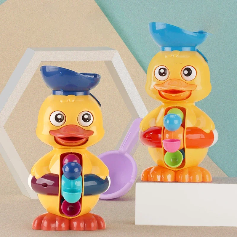 Duck Bathtub Toys for Toddlers 1-4 Years Old with Rotating Water Wheels/Eyes | Bathroom Power Suction Water Spoon Fun Bath Toys