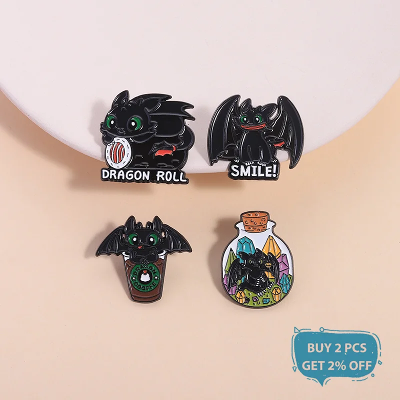 Anime Dragon Tamer Toothless Enamel Pins Fantasy Animation Character Dragon Roll Brooches Lapel Badge Jewelry Gifts For Friends