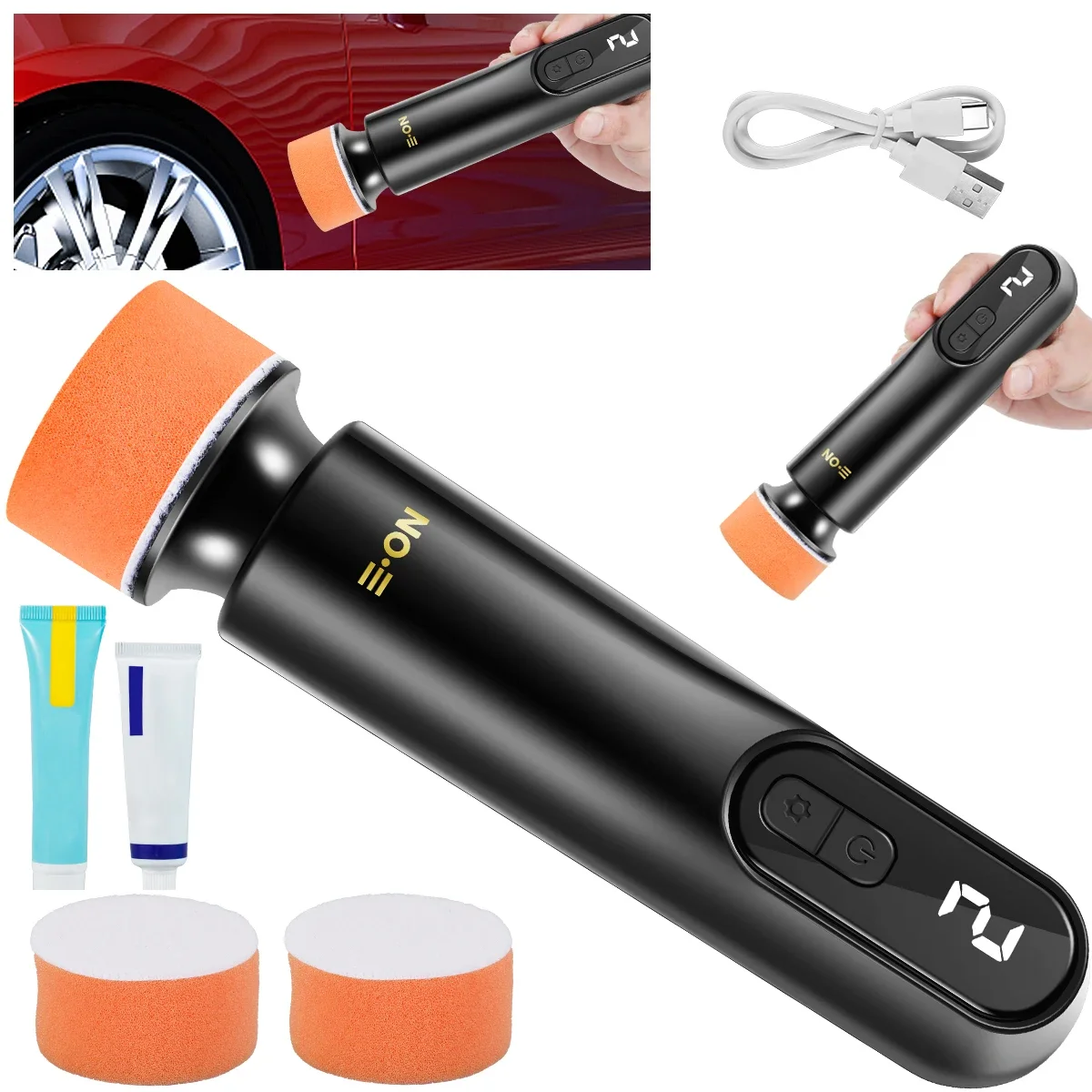 Cordless Car Polishing Machine 12000rpm USB Rechargeable Electric Car Buffer with 3 Speeds Portable Electric Scratch Repair Too