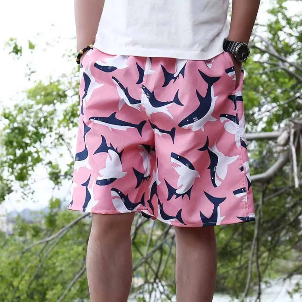 

New Summer Swimming Shorts Trunks Men Drawstring Quick Dry Beach Shorts Casual Cool Print Surf Shorts