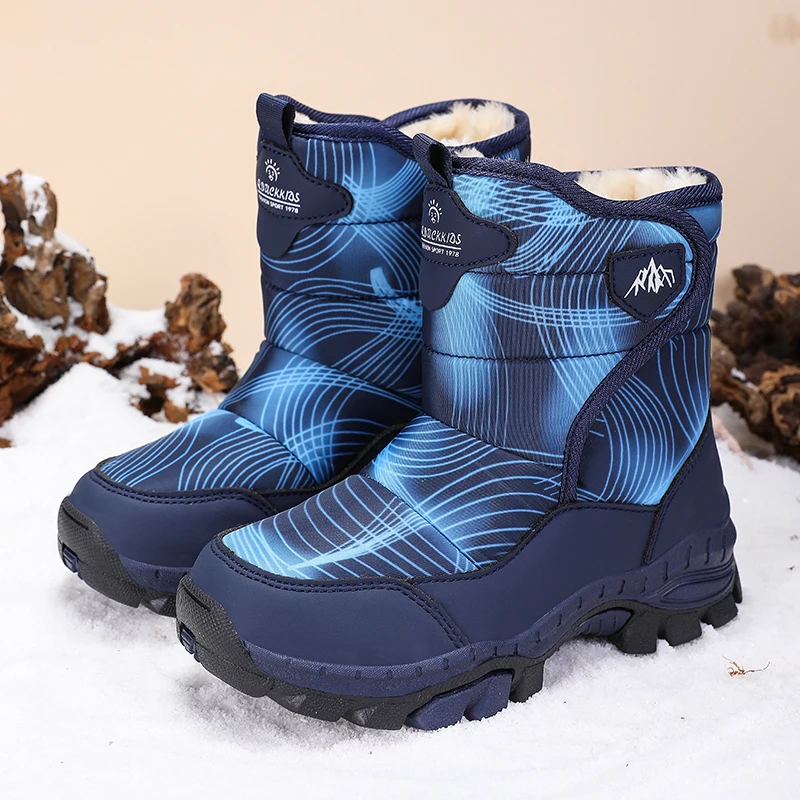 

2025 Winter Snow Boots for Children Warm Fur Waterproof Fabric Non-Slip Boys Sneakers Fashion Kids Walking Outdoor Hiking Boots