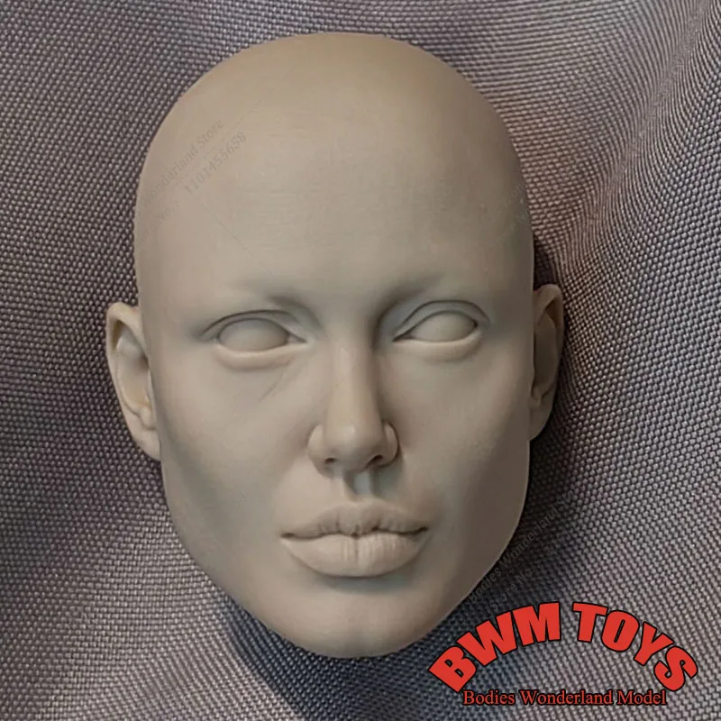 DIY Makeup Practice Model 1/6 Scale Unpainted White Model Angelina Jolie Female Head Sculpt Carved Model for 12In Action Figure