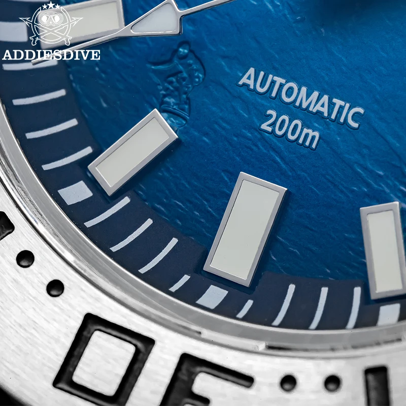 ADDIESDIVE New Mens Diver Watch Sapphire 200M Waterproof Monster Blue Dial Stainless Steel NH35  Automatic Mechanical Wristwatch