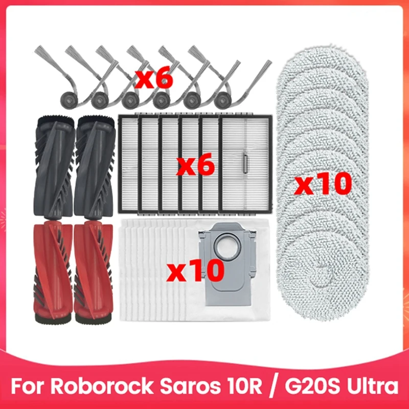 36PCS For Roborock Saros 10R / G20s Ultra Replacement Parts Vacuum Main Side Brush HEPA Filter Mop Pads Dust Bag