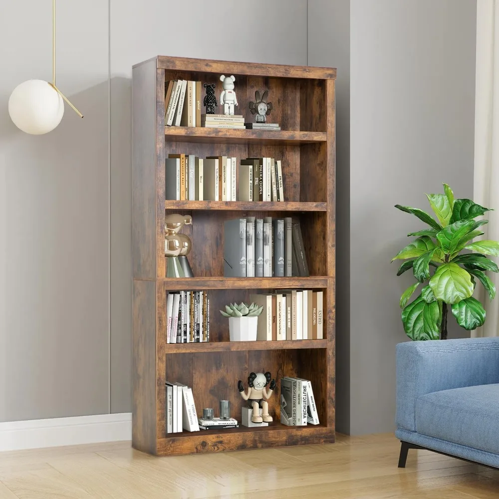 

5-Tier Bookshelf Wood Bookshelf for Organized and Easy Access Storage in Living Room, Bedroom, Kids Room, Office or Study