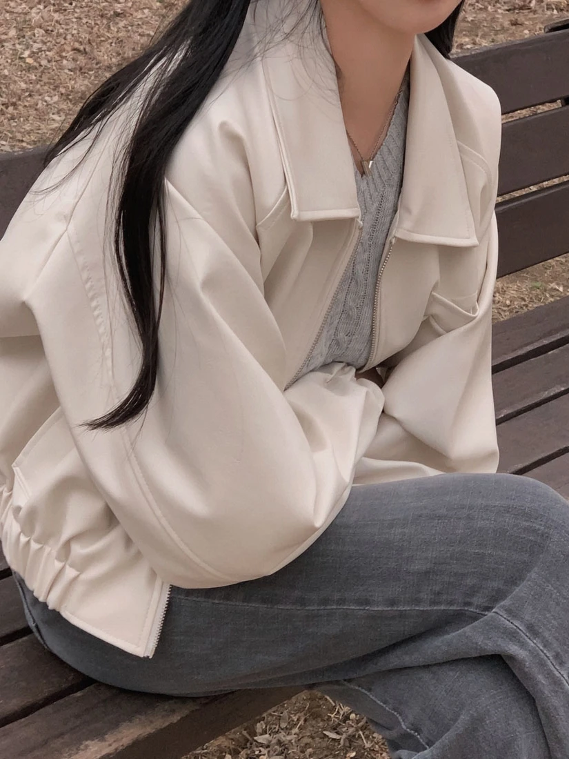 2025 Primavera Faion ort Pelle Jaet Donna Casual Versatile Design con cerniera Colletto Top Coreano Sle Streetwear