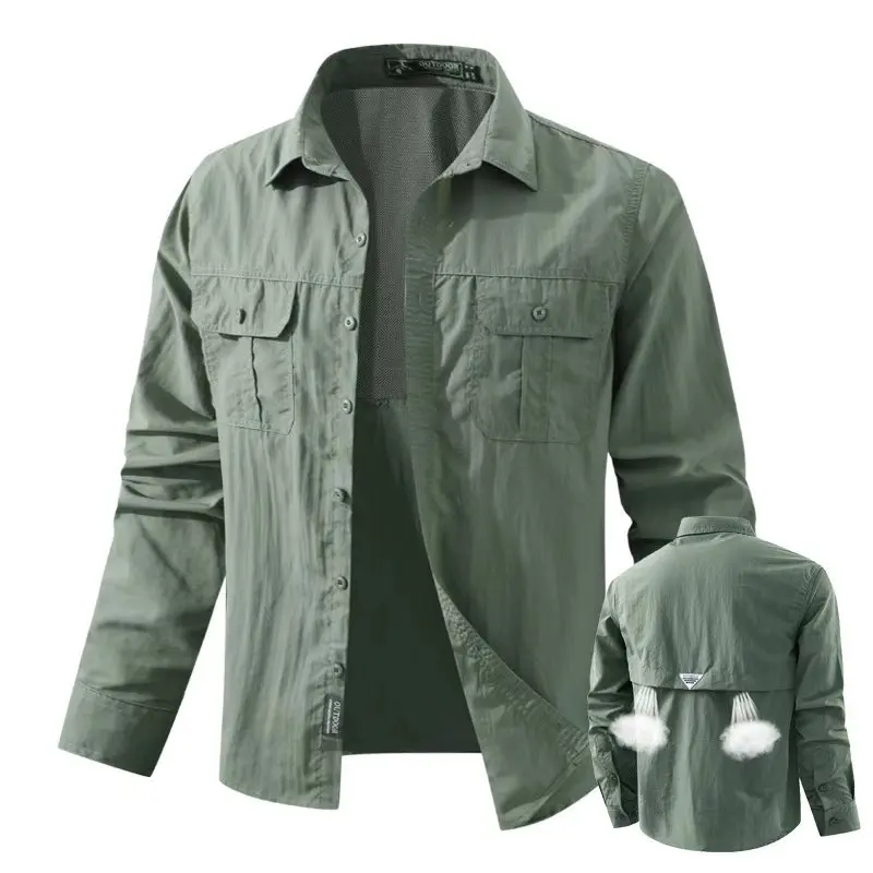 New Summer Male Thin Breathable Comfortable Long sleeves Cargo Shirts Men Outdoor Quick Drying Waterproof Tooling Shirts 5XL