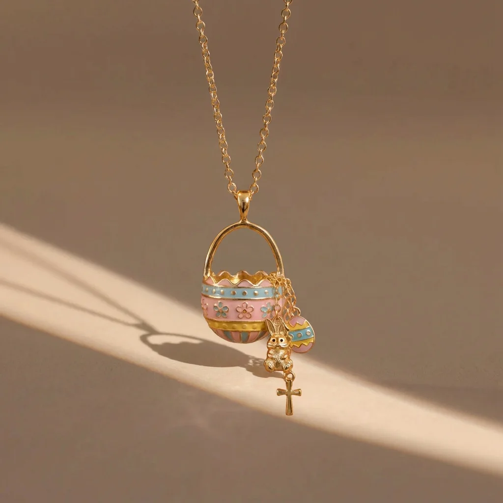 Easter Painted Basket Cross Egg Bear Pendant Necklace Minimalist Luxury Elegant Necklaces For Women Fashion Daily Wear Jewelry G