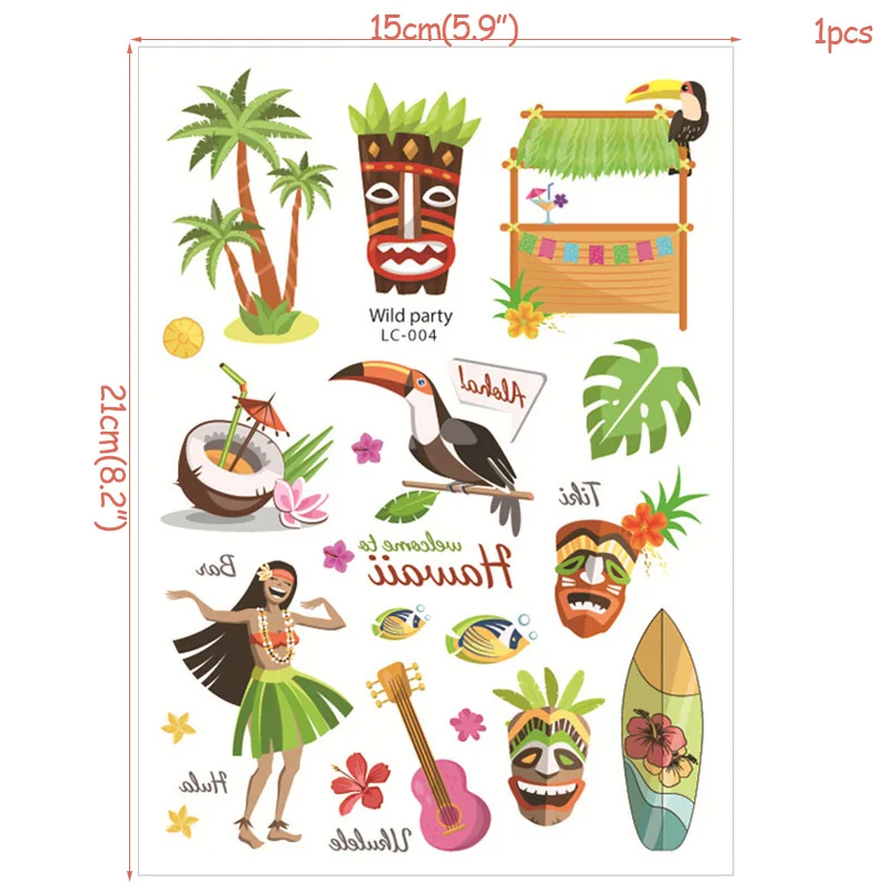 5Sheet Hawaiian Party Aloha Temporary Tattoo Sticker Tropical Flamingo Party Kids Gift Luau Summer Beach Birthday Party Supplies