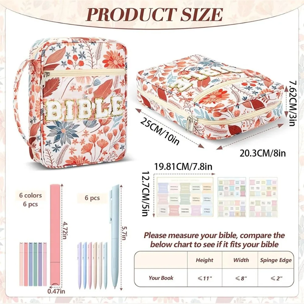 Portable Dustproof Book Storage Bag Flora Aesthetic Bible Cover Case Large-capacity Pouch Floral Study Bag Student