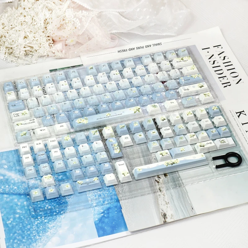 

Jasmine First Snow Keycaps Custom PBT Cherry Profile Keycap Cute Jasmine Flowers Cartoon Anime Point Key Caps Fpr Gamers Design