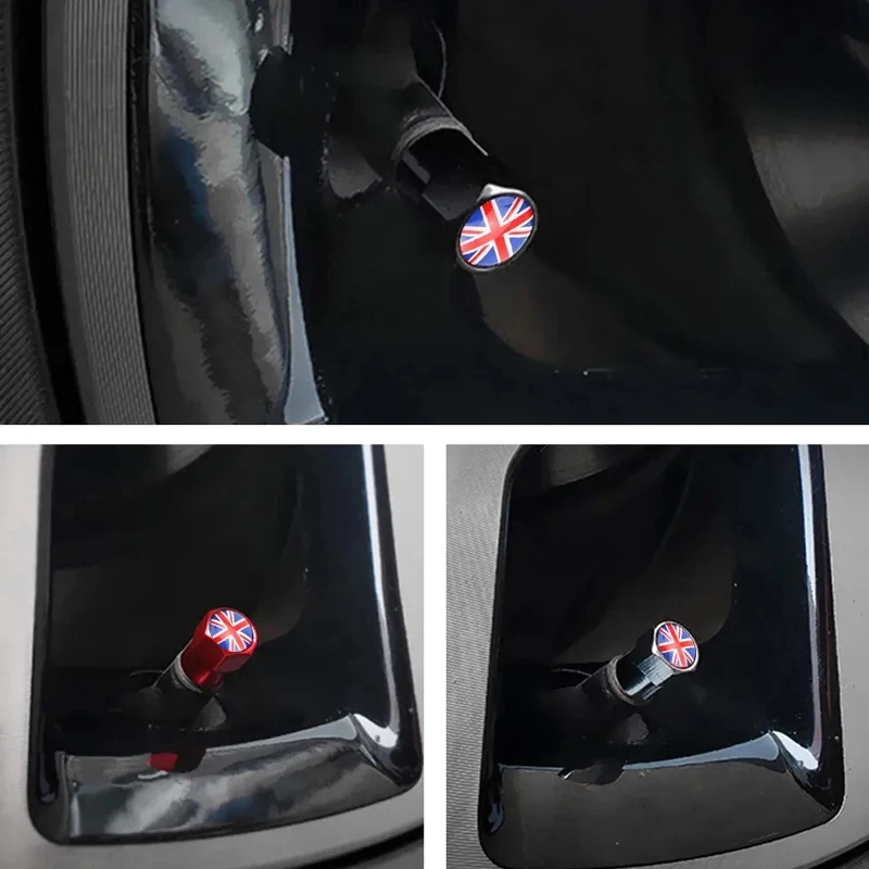 For MINI COOPER S JCW F55 F56 F60 R55 R56 R60 Exterior Auto Accessories 4Pcs UK Flag Car Wheel Tire Stem Air Valve Caps Covers