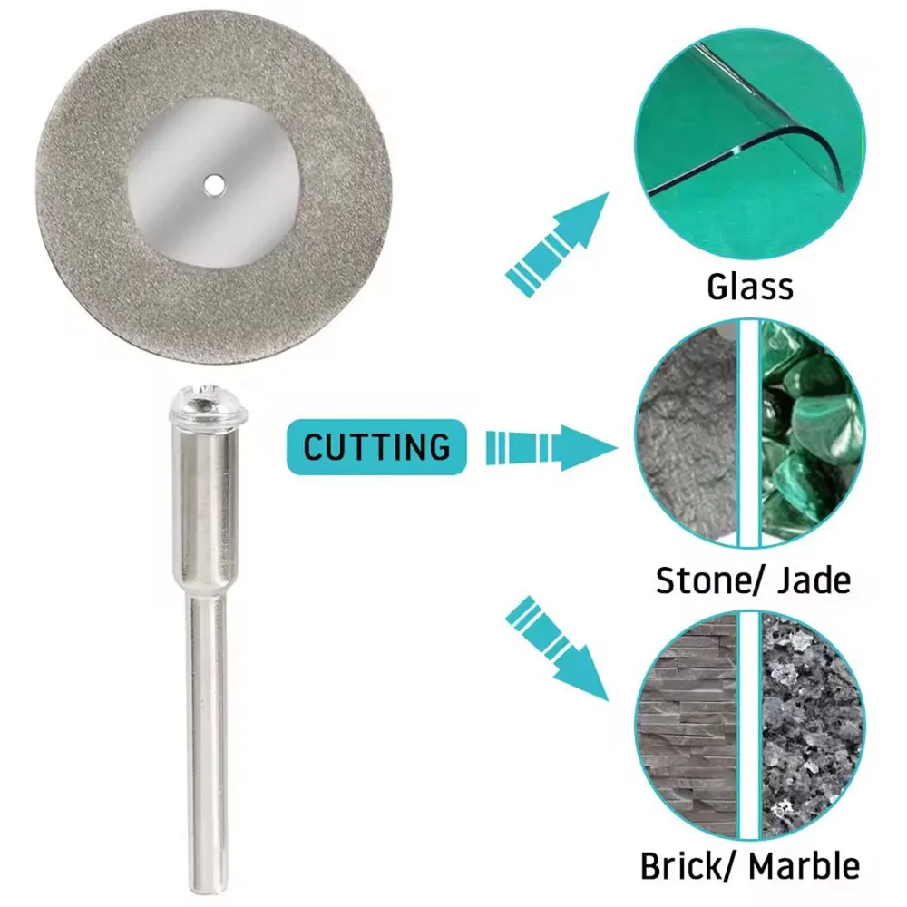 10 Pcs 20/22/25/30mm Diamond Cutting Discs, Mini Saw Blade Cut with 2 Pcs Rod Connection for Dremel Rotary Drill Adjustment Tool