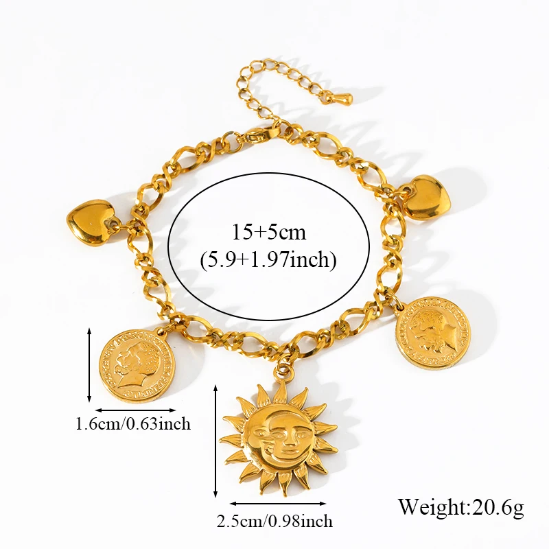 EILIECK 316L Edelstahl Vintage Münzen-Sonnen-Anhänger Halskette Armband Set 18K Vergoldet Choker Damen Halskette Bijoux Femme – Detail 7