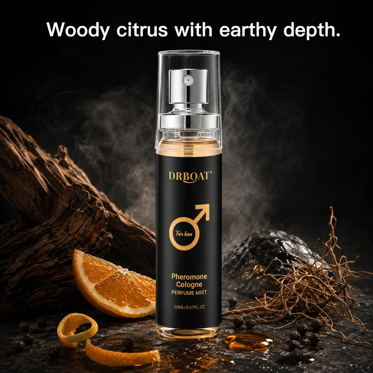 DRBOAT Men Citrus Woody Cologne Mist, 0.67 Fl Oz - Hair & Body Spray | Fresh Spicy Scent with Grapefruit, Cedar Fragrance